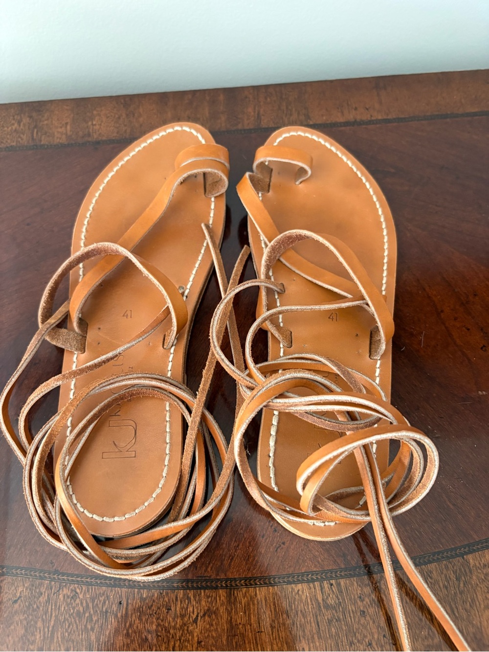 Tan Leather Gladiator Lace-Up Sandals